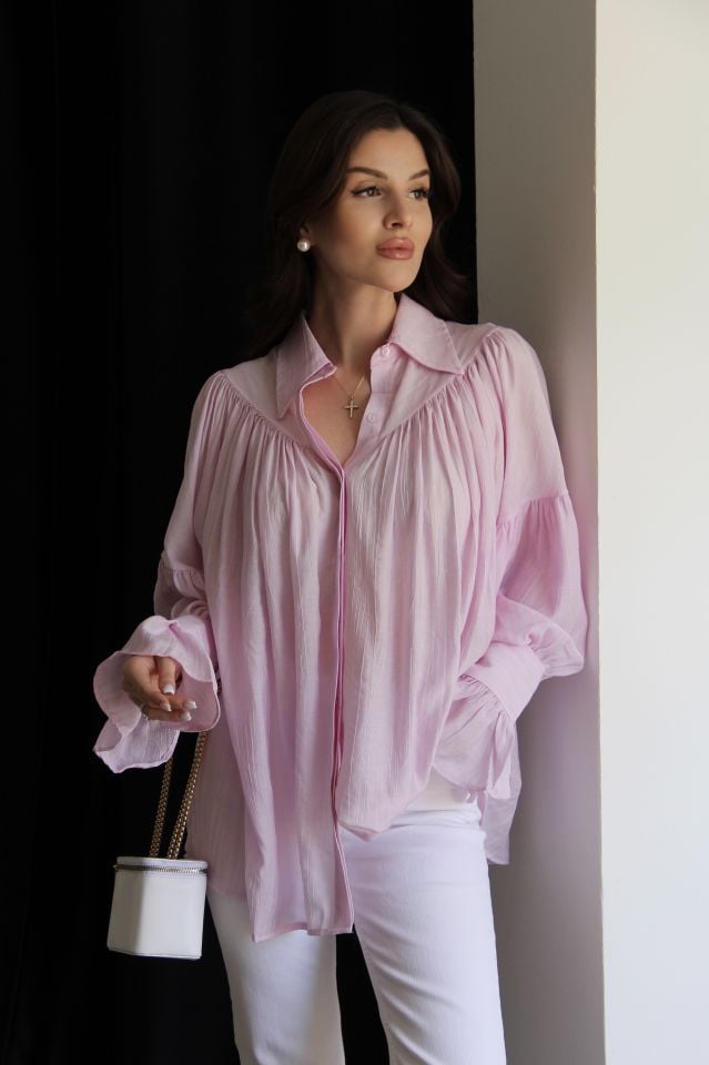Lila Oversize Kol Detaylı Premium Gömlek