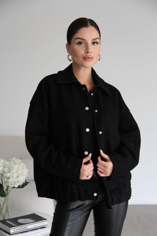 Siyah Büyük Cepli Astarlı Önü Çıtçıtlı Premium Bomber Ceket