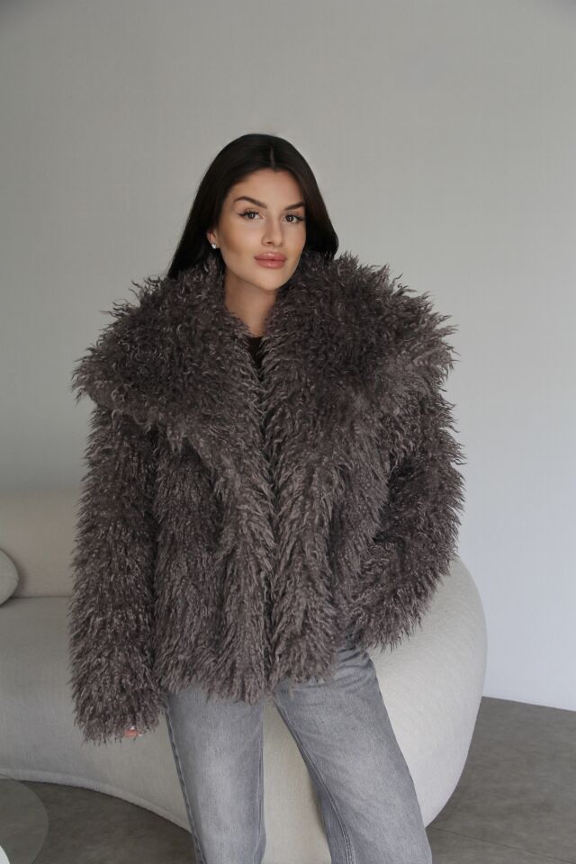 Antrasit Tüylü Premium Kürk Ceket