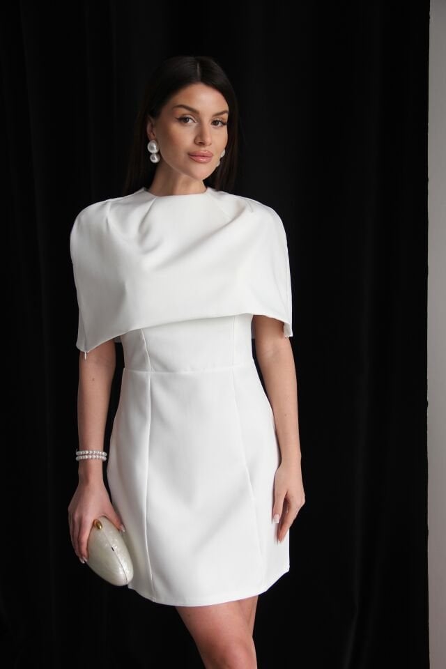 Pelerin Detaylı Tasarım Premium Mini Elbise