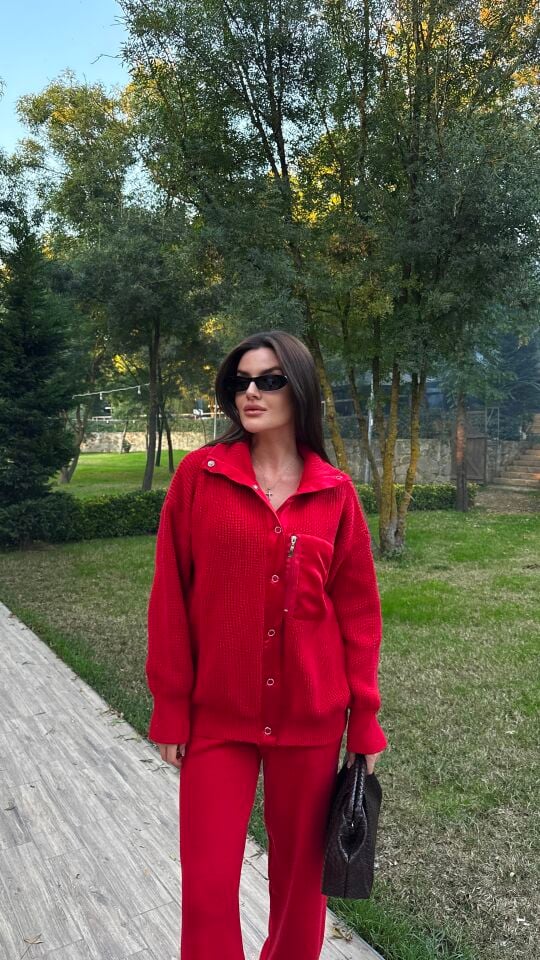 Çıtçıtlı Detaylı Hırka-Pantolon Alt Üst Triko Takım