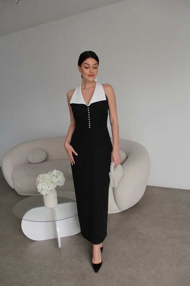 Fiyonk ve inci Detaylı Midi Boy Premium Elbise