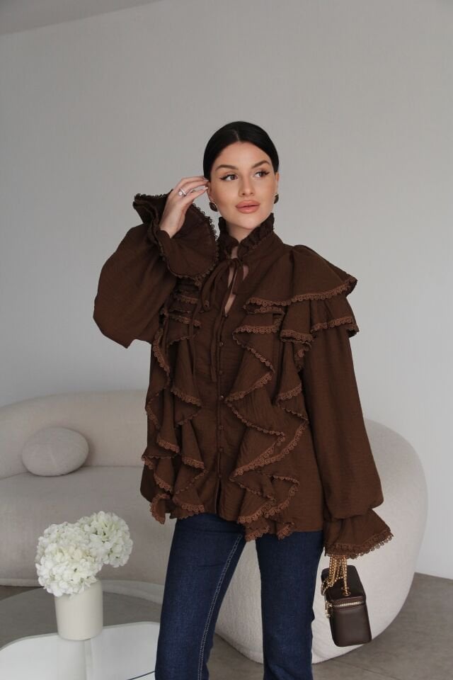 Dantel ve Bağlama Detaylı Premium Vintage Gömlek